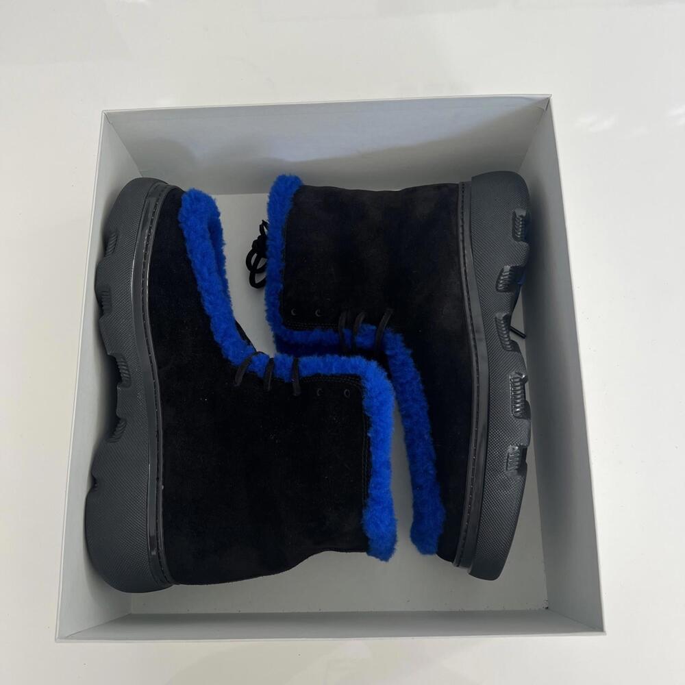 $1550 Burberry Mens Creeper Shearling Black Blue Winter Boots Size 42 /US 9 - Picture 14 of 16